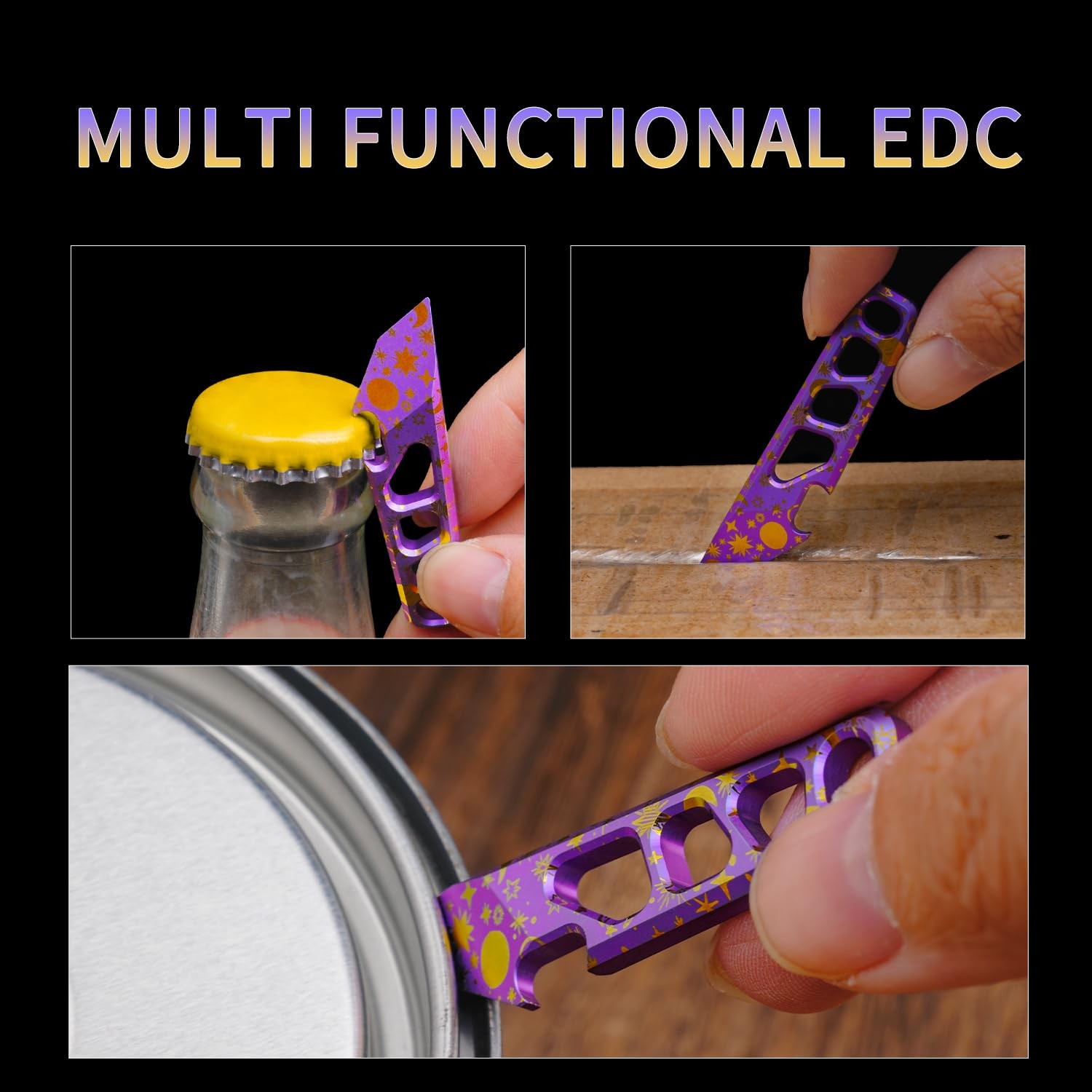 Titanium EDC Pry Bar Multitool, Mini Keychain Prybar Tool with Bottle & Opene...