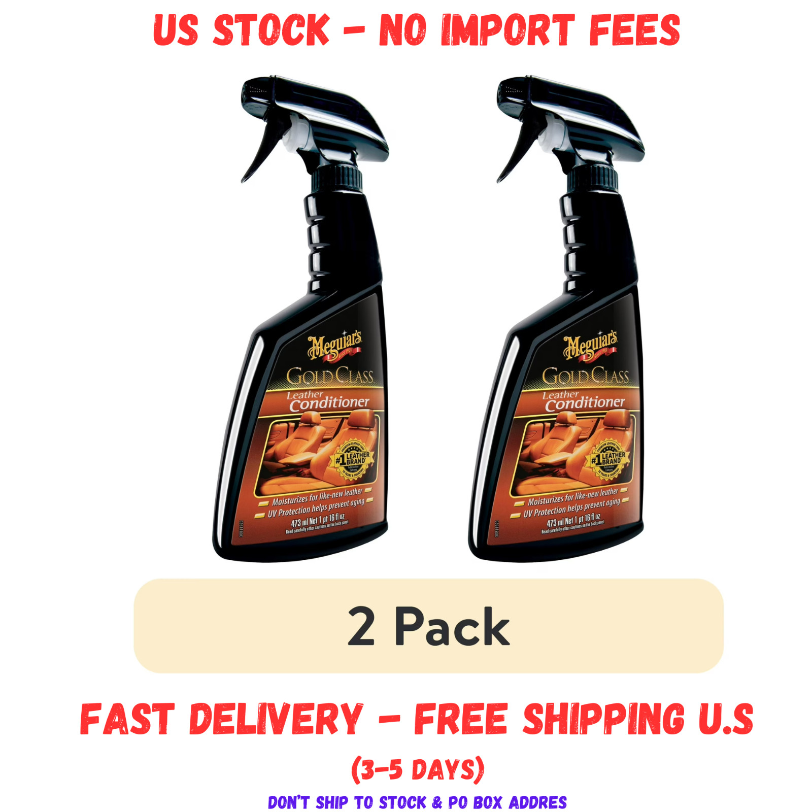 2 Pack Meguiar's G18616 Gold Class Leather Conditioner - 16 Fluid Oz