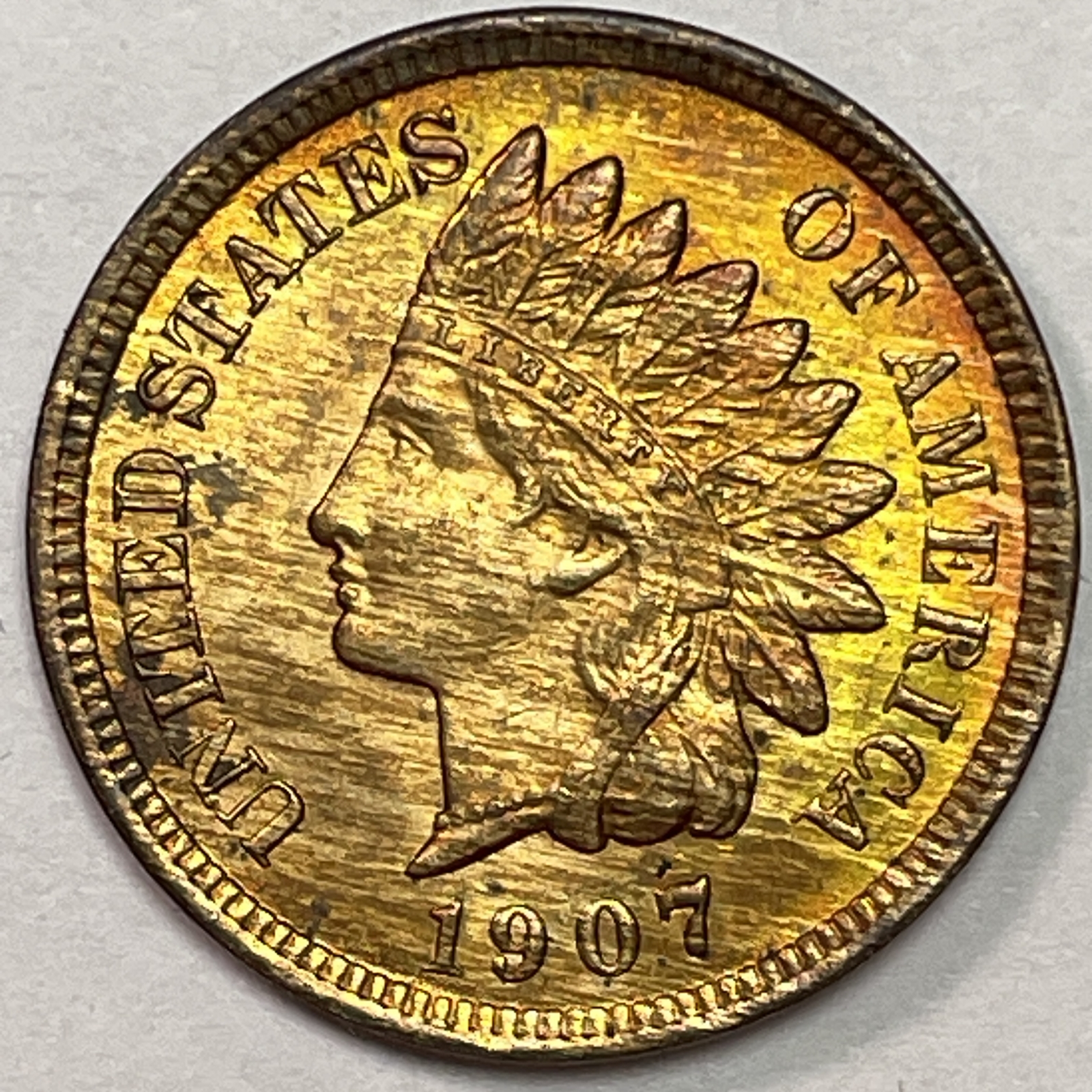 1907 Indian Head Cent Brilliant Uncirculated BU Coin, Woodgrain Error #18380