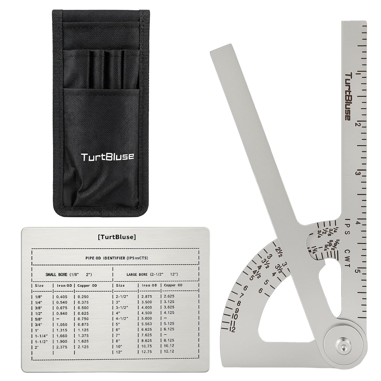 Pocket Pipe Caliper 3PCS Set, 304 Stainless Steel Pipe Measuring Tool up to 12",