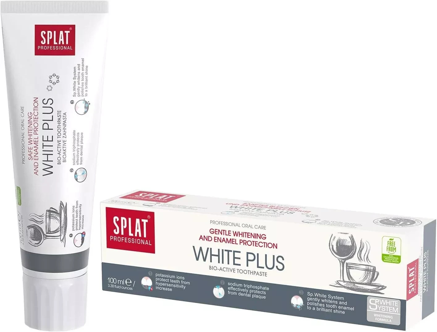 SPLAT White Plus Toothpaste 100ml – Gentle Whitening for Sensitive Teeth – US St