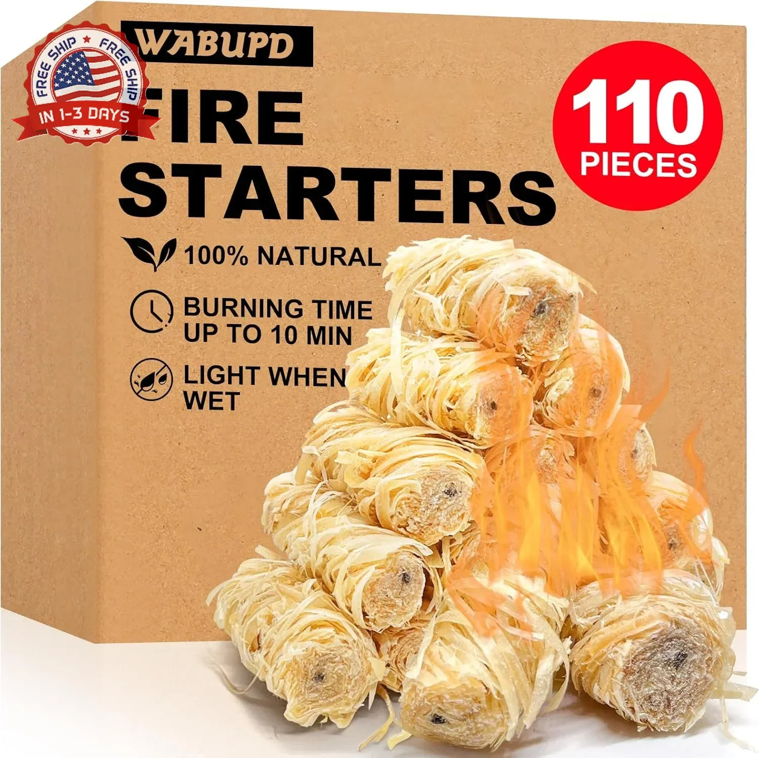 110 Pcs Fire Starter - Natural Fire Starters for Fireplace, Pellet Stove, BBQ, P