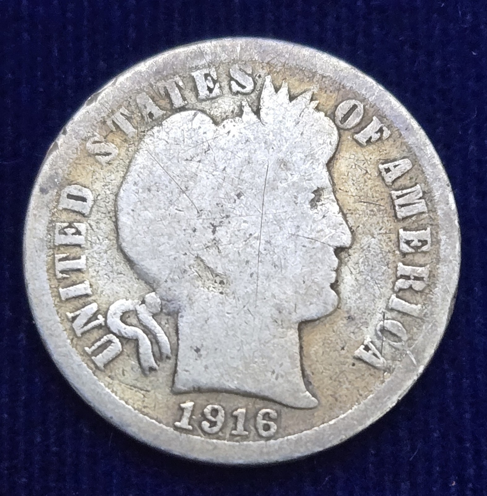 1916-S Barber Silver Dime 90% Silver Final Year Collector Album Filler #11