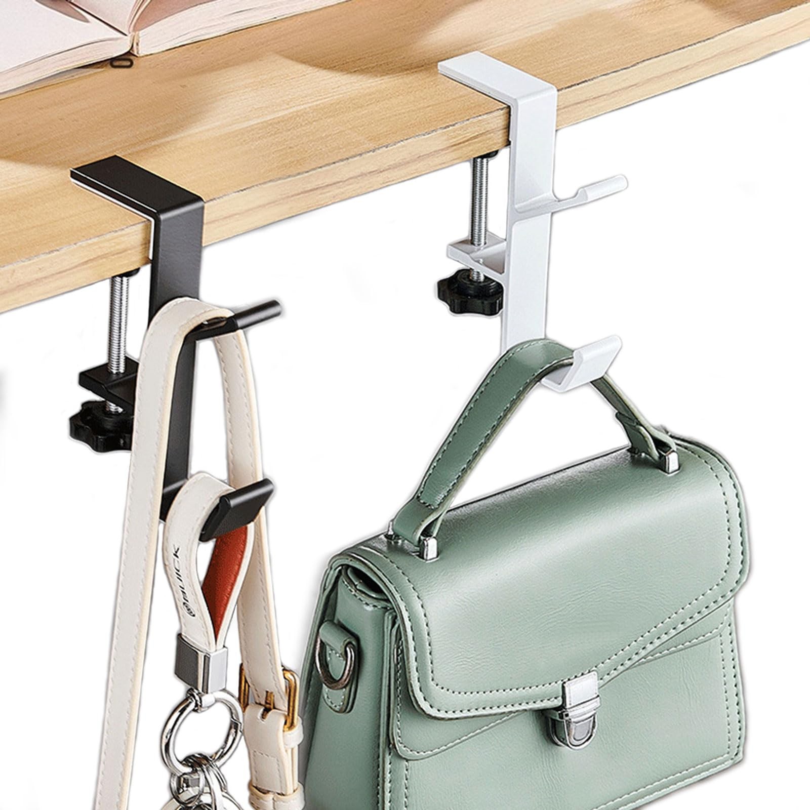 2PCS Desk Hook, Under Desk Handbag Hanger Purse Hook for Table,Backpack Hange...
