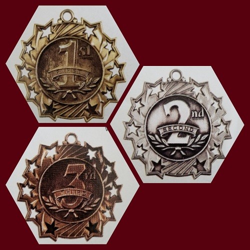 Group of 1st, 2nd and 3rd place sports medals with ribbons-4 styles available