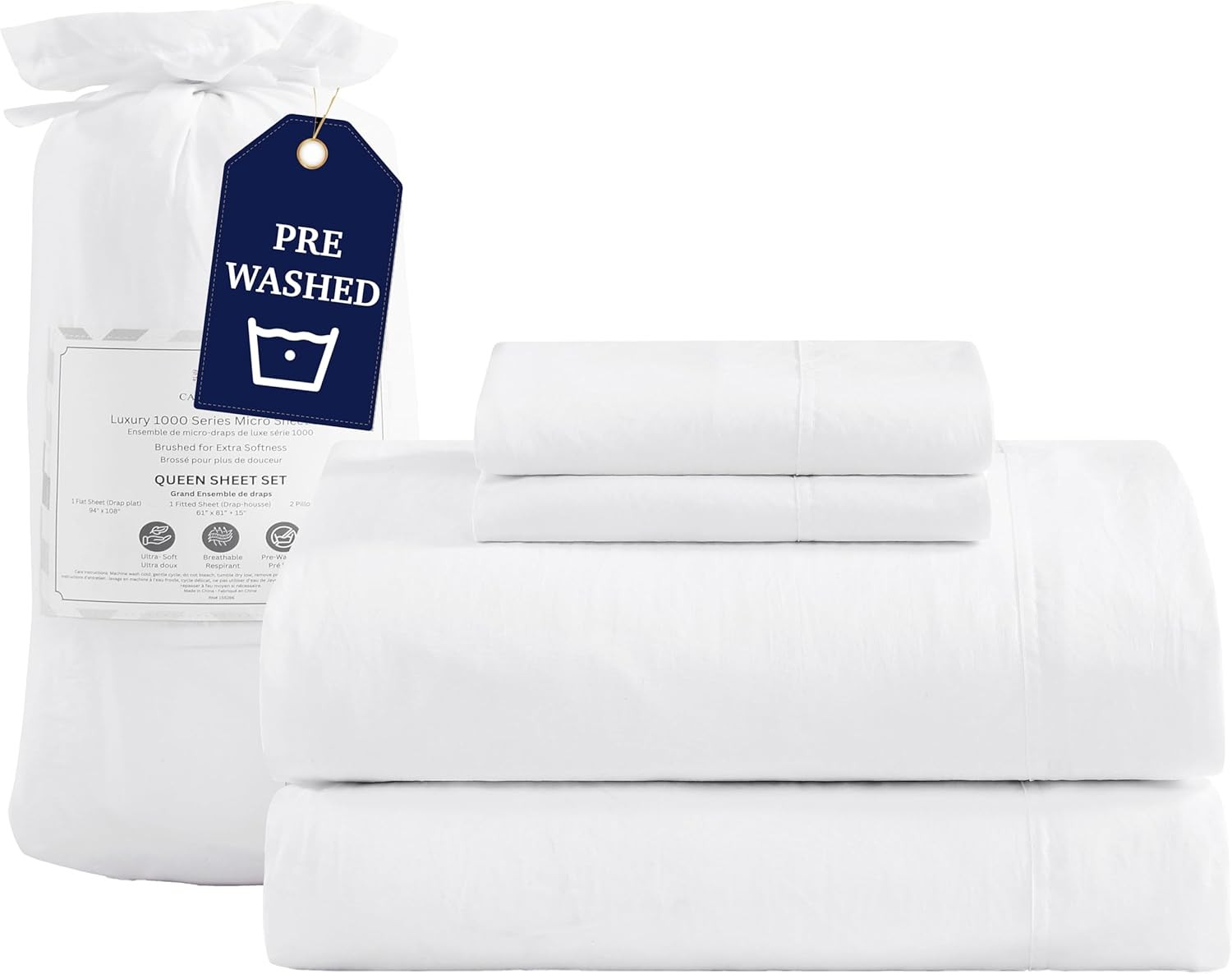 Casaplatino King Size Bedding Set, Pre-washed Brushed Microfiber King Sheet,