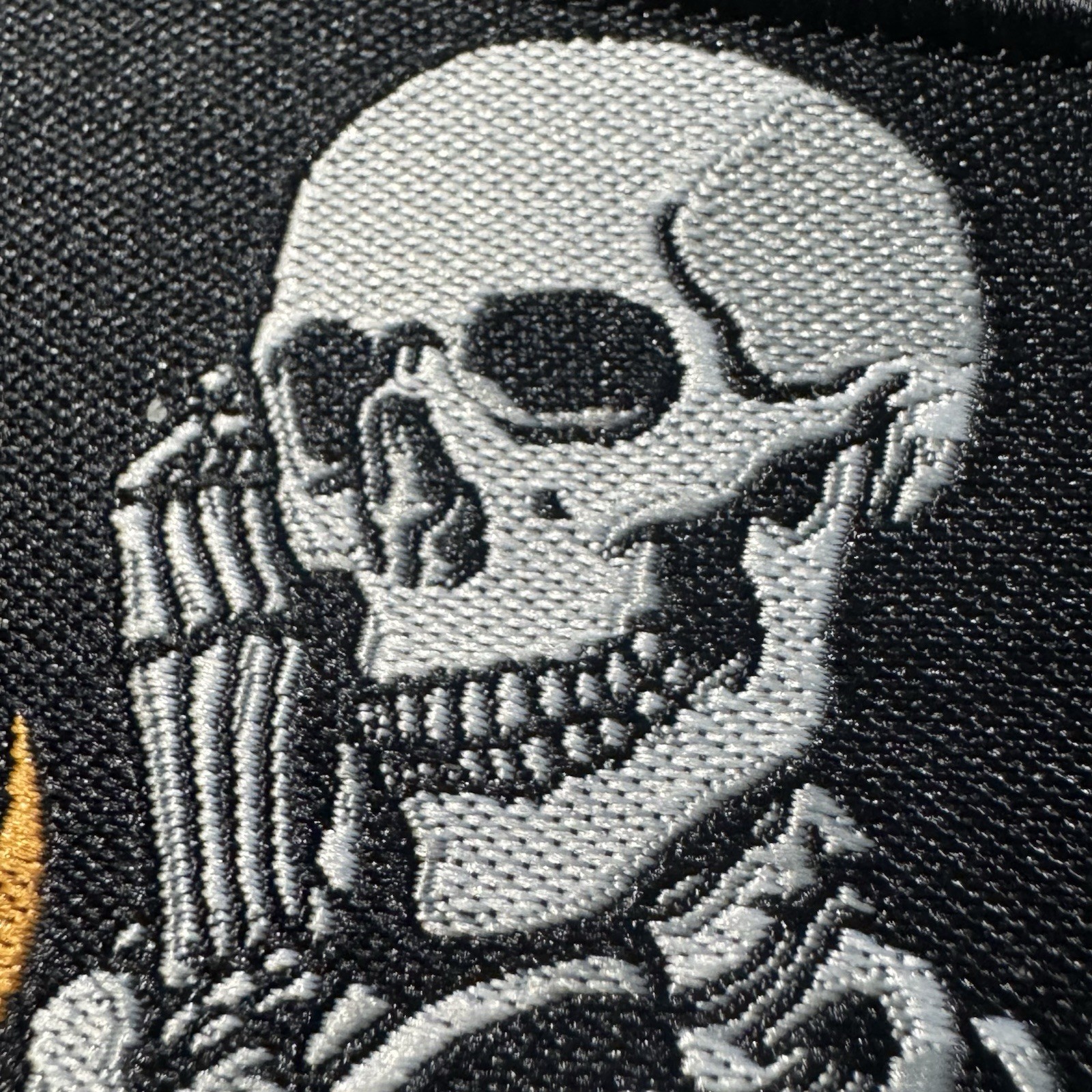 🔥💀☕️ I’M FINE SKELETON MEME Woven Patch Hook/Loop Back FUNNY INTERNET COFFEE