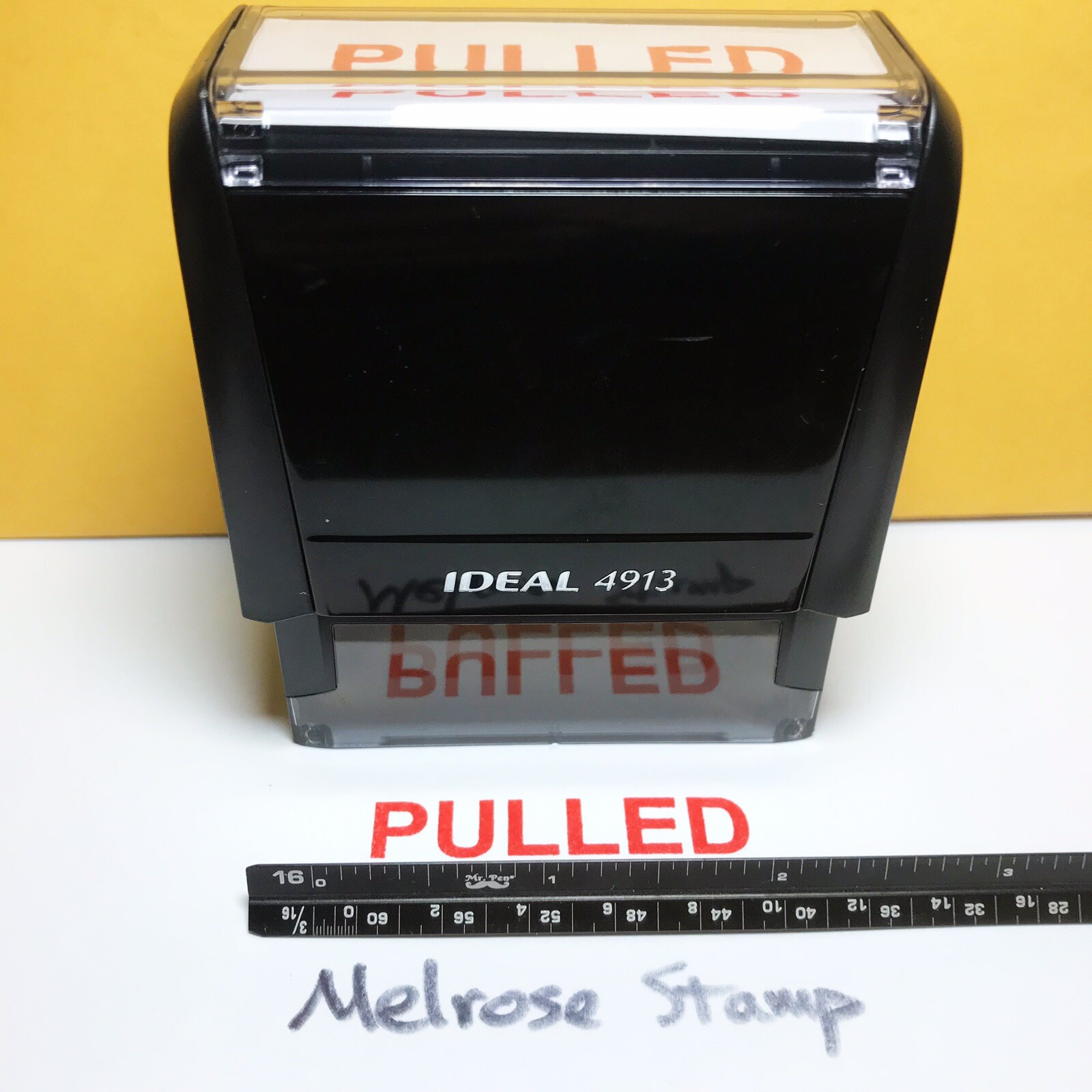 Pulled Rubber Stamp Red Ink Self Inking Ideal 4913