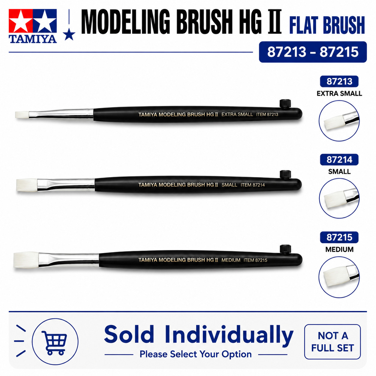 Tamiya Modeling HG II Flat Brush 87213-87215 (Multiple Options) For Model Kits