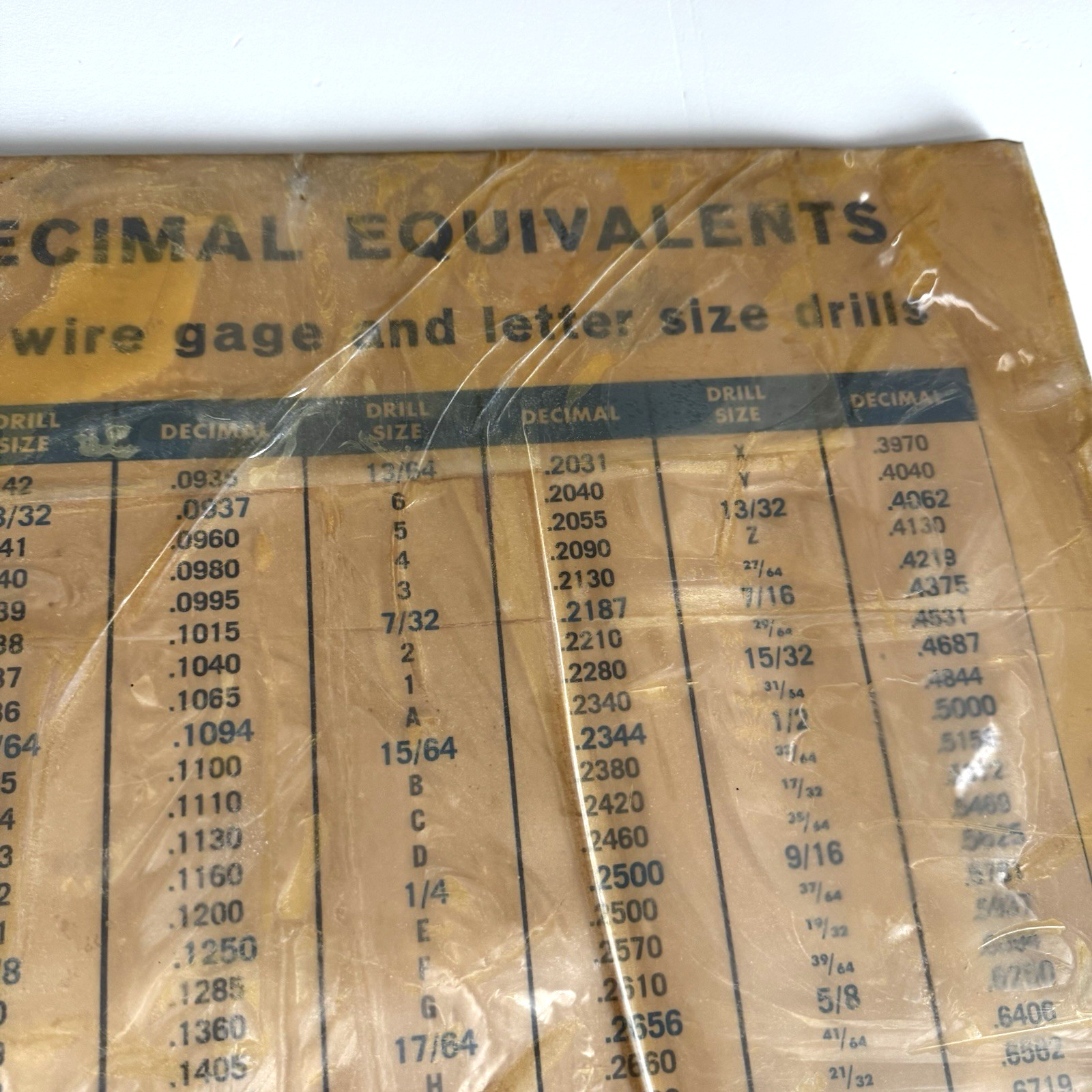 Vintage DoAll Cardboard Thick Poster Display Chart Decimal Equivalents Chart