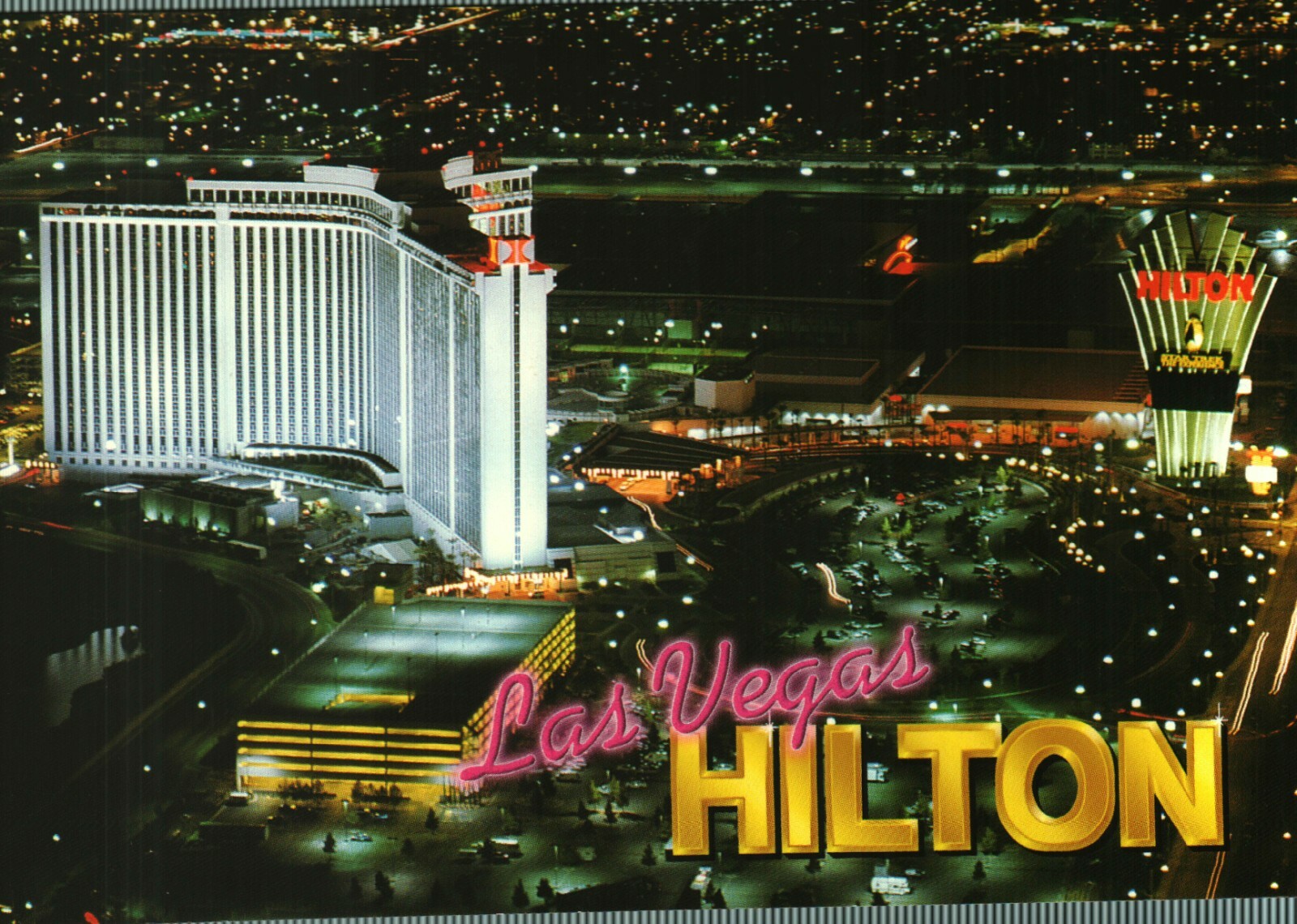 Las Vegas Postcard  - Hilton Hotel & Casino - Aerial night view - (dated 2002)