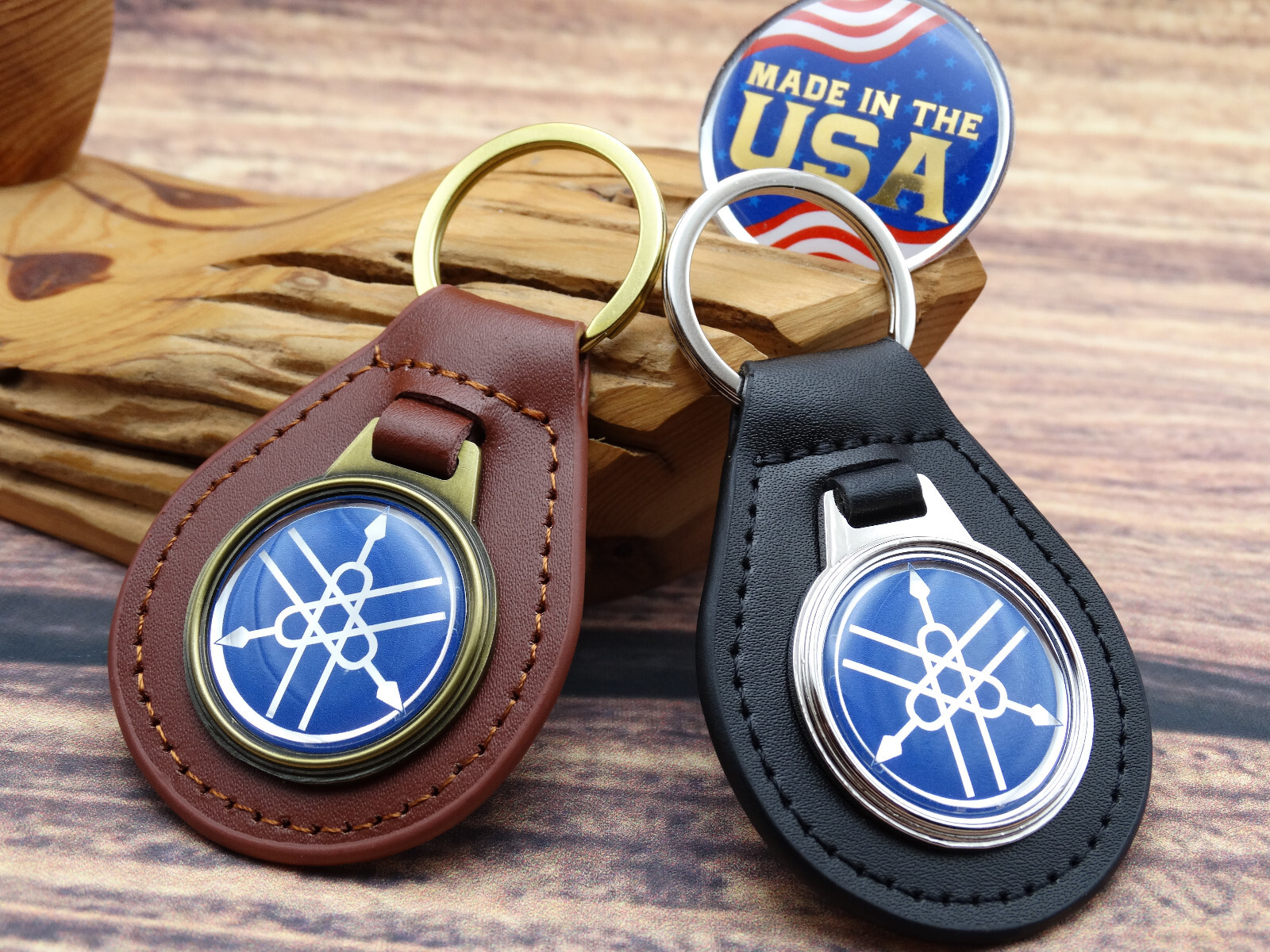 RARE VINTAGE YAMAHA ATV UTV DIRT BIKE GENUINE Leather Key Chain Ring Fob NOS
