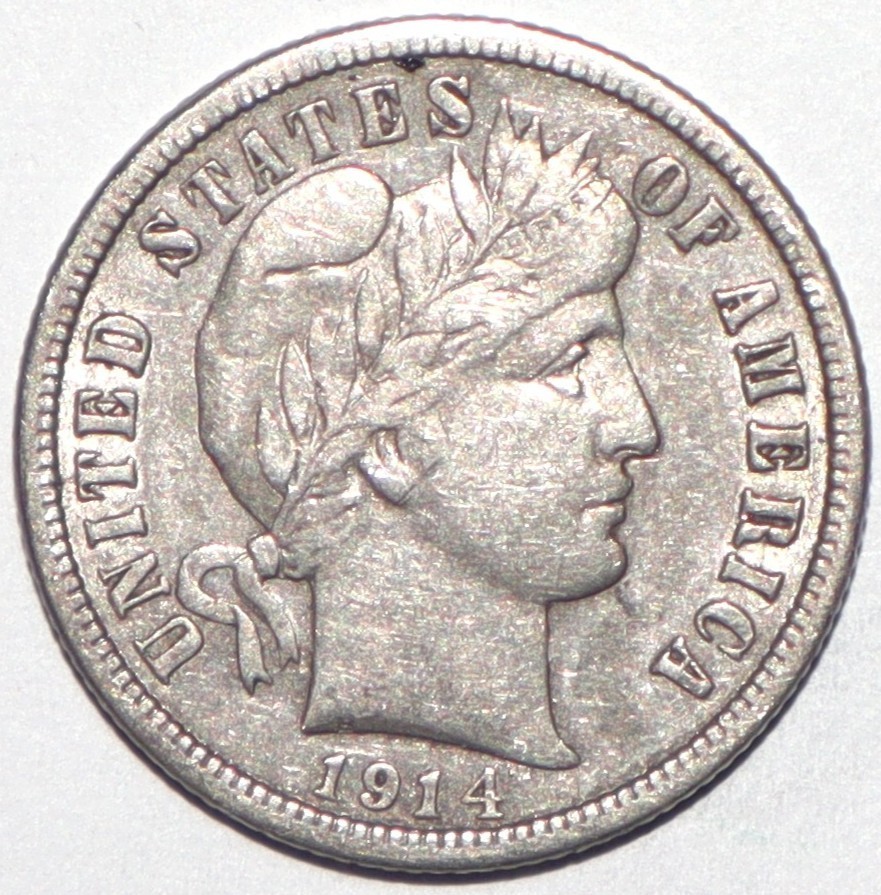 1914 Barber Dime XF/AU (O230)