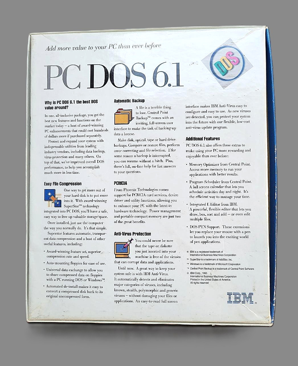 IBM PC DOS Version 6.1 w. 3.5" Diskettes UPGRADE Edition 1993