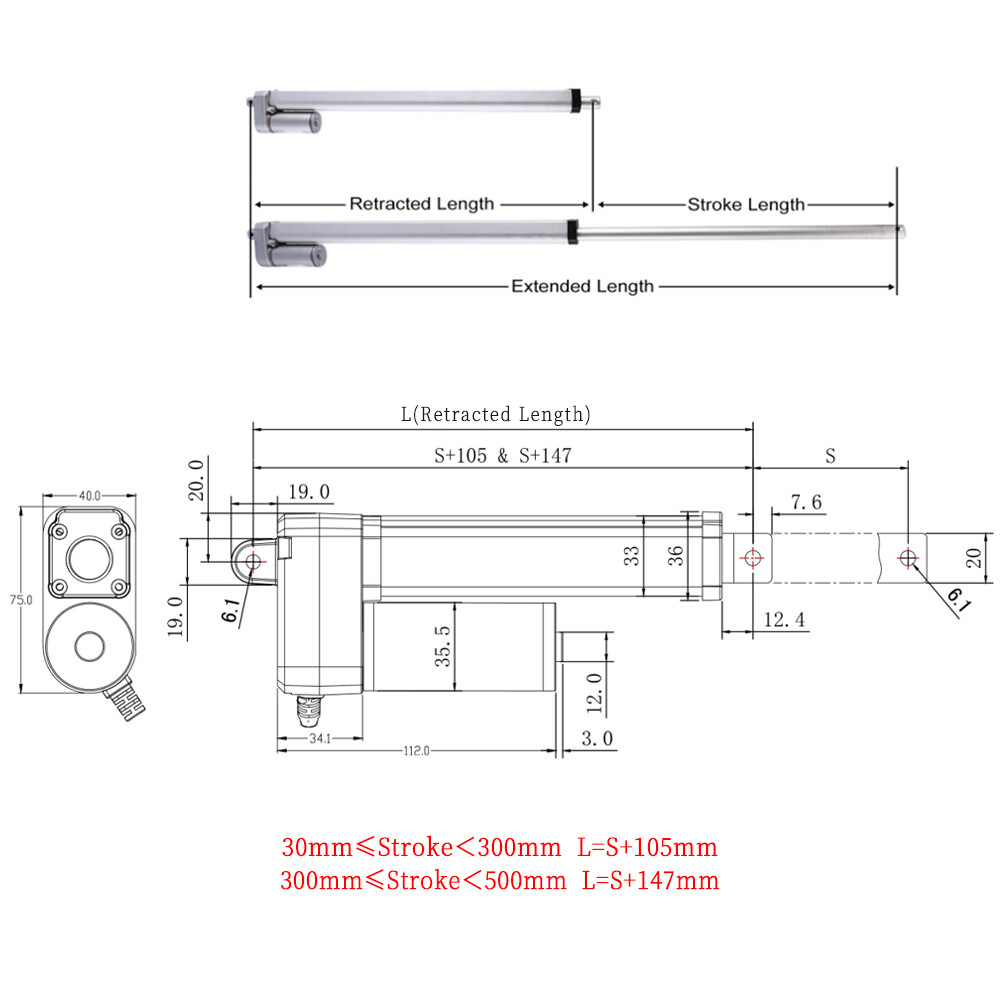 Silver 4" Stroke Linear Actuator 225lbs (1000N) Load 10mm/s with Brackets