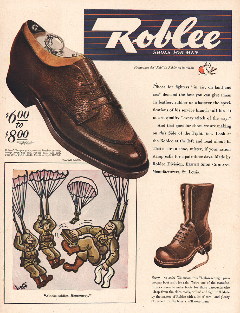 1944 Roblee Shoes: Shoes for Fighters Vintage Print Ad