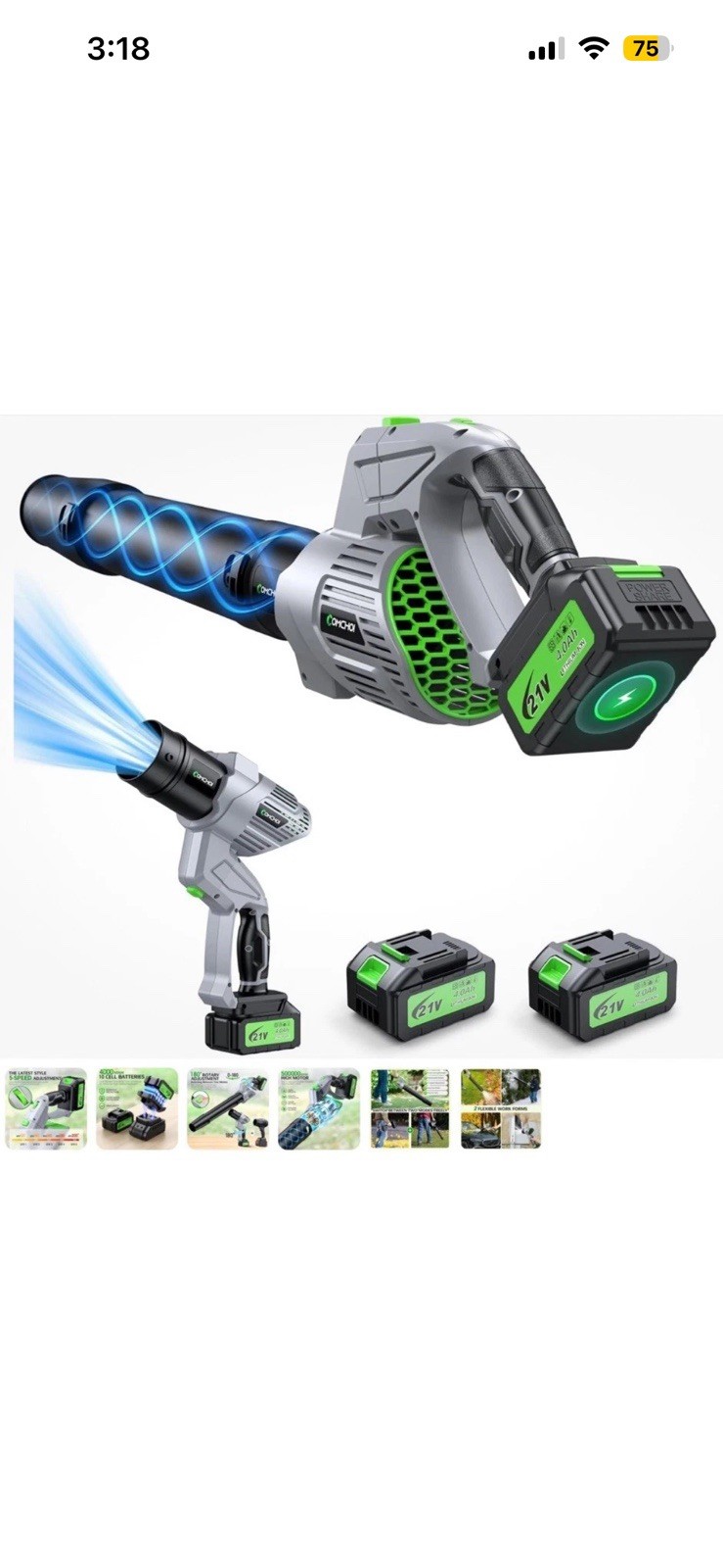 Comchoi Leaf Blower, 900,000 RPM 2 batteries and charger 4.0 Ah