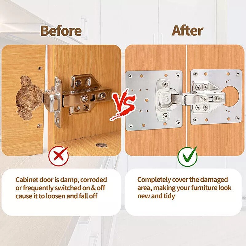 Hinge Repair Plate for Cabinet Door, 4x Stainless Steel Hinge Repair Bracket Kit