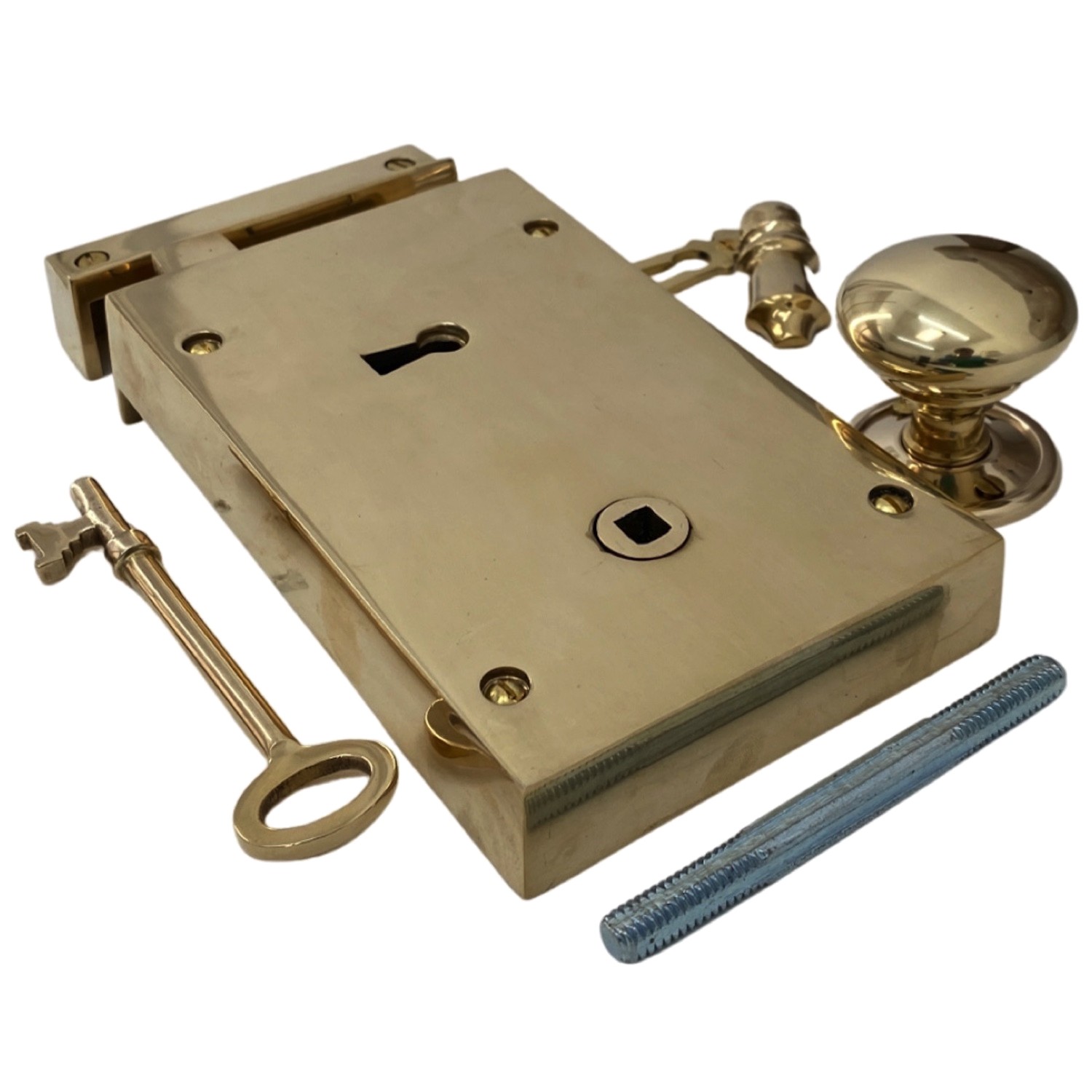 LEFT Hand Colonial Rim Lock in Solid Brass Antique Replica
