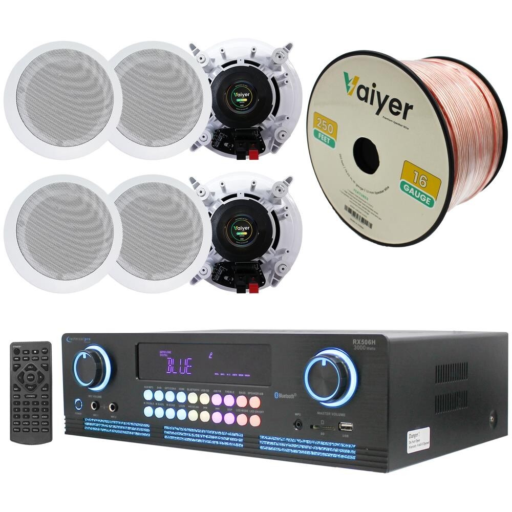 Home Theater System, 2000 W Bluetooth Amplifier w 6 QTY of 5.25" Ceiling Speaker