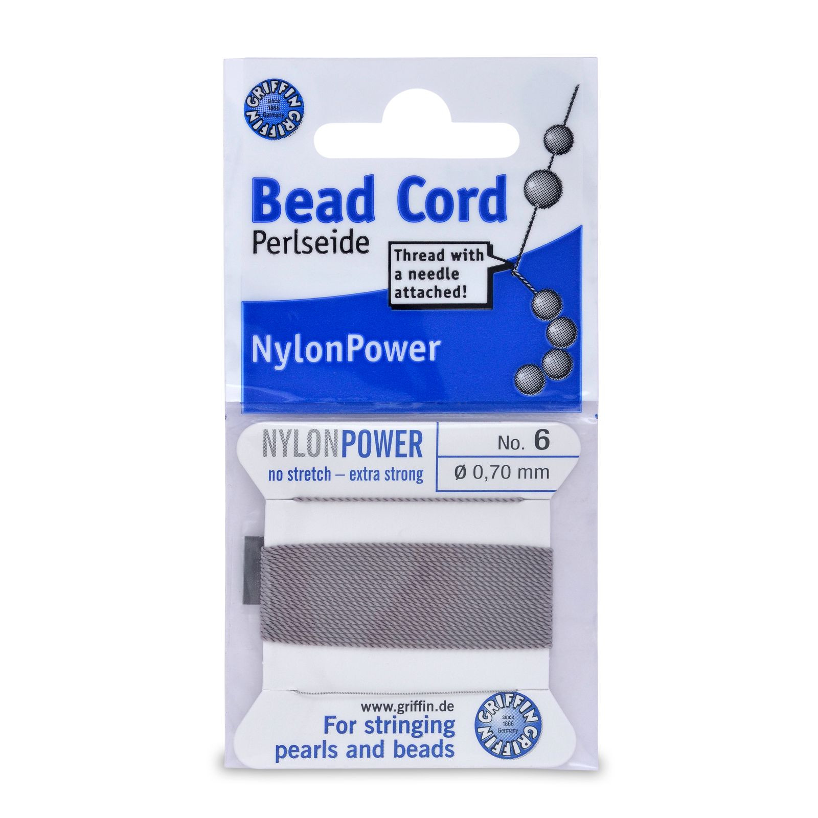Griffin Nylon Size #6 Color Grey 2 Meter Card with Needle