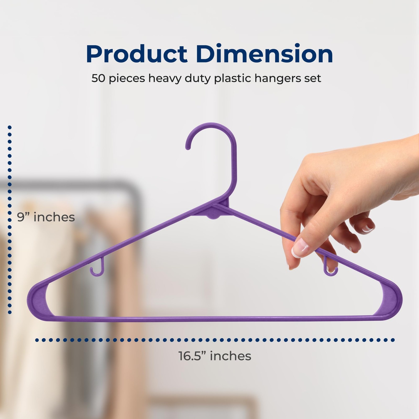 SereneLife 50 Pack Plastic Hangers (Purple)