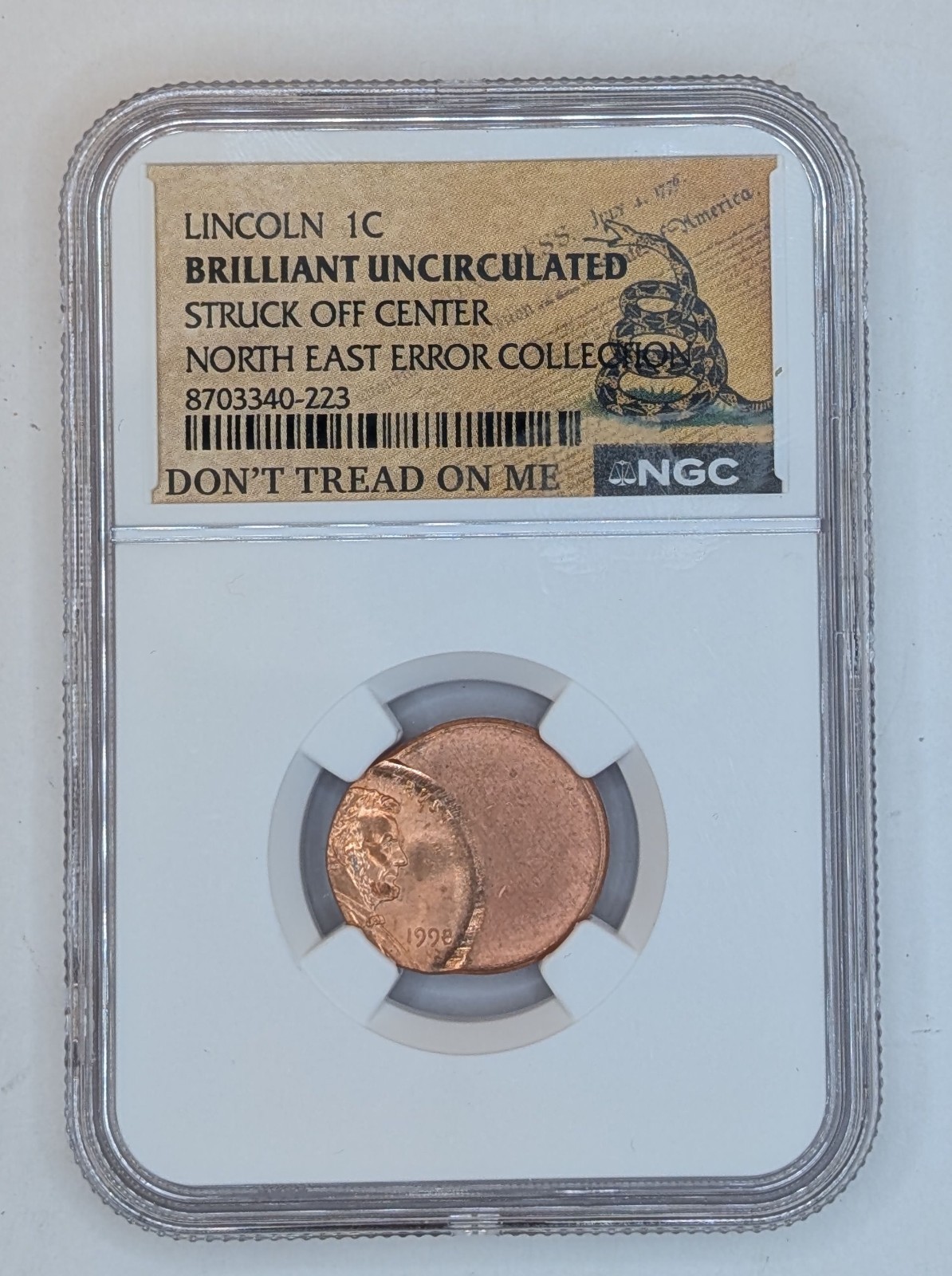 1998 Lincoln Penny Struck Off Center North East Error NGC Brilliant Uncirculated