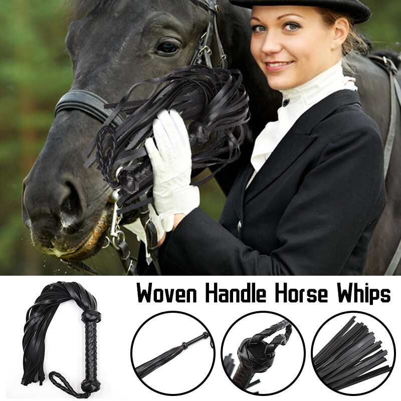 Leather Horse Riding Whip with Woven Outdoor Handle Teaching Training Practice
