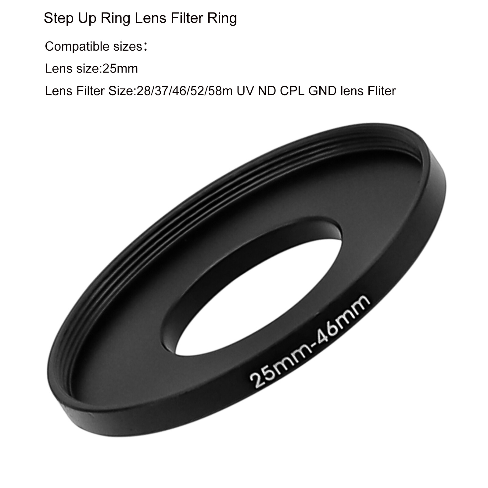 25-28/37/46/52/58mm Step-Up Ring Lens Filter Ring for 25mm Lens to CPL ND Filter