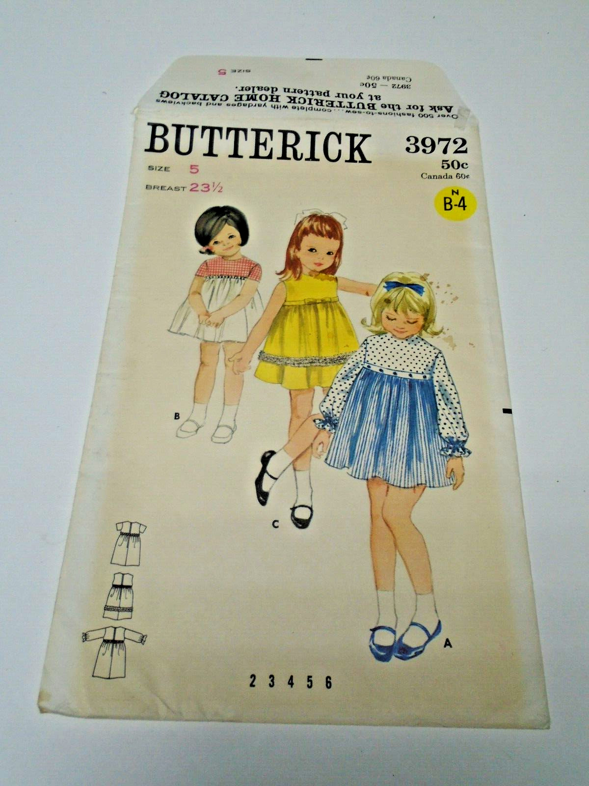 1960s Butterick 3972 Pattern Girls Jumper Dress Size 5, Breast 23 1/2 Uncut