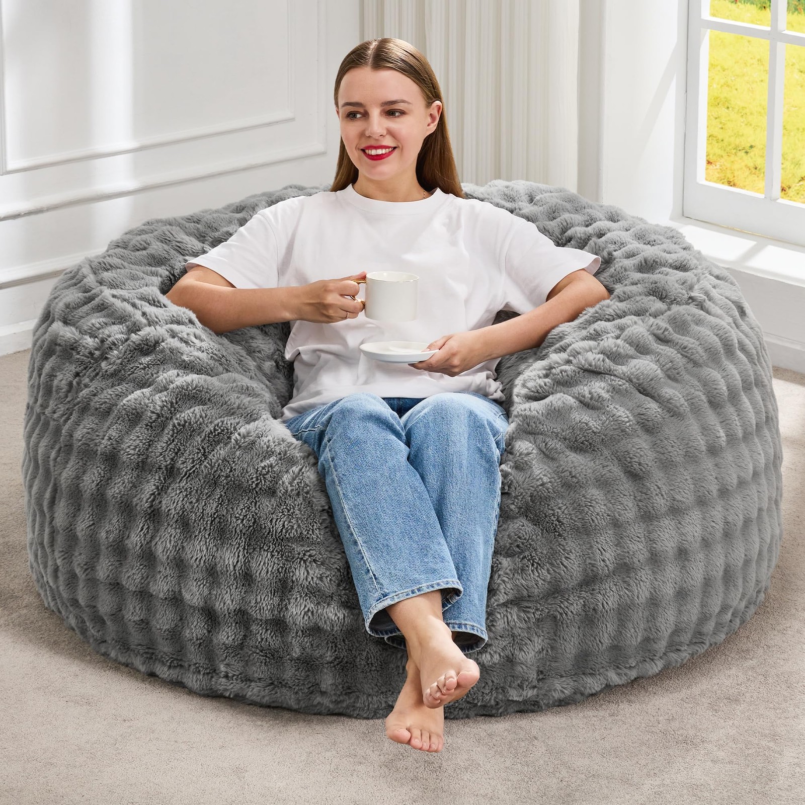 Bean Bag Chairs Beanbag Chair with Filler Adult Bean Bags with Fluffy & Machi...