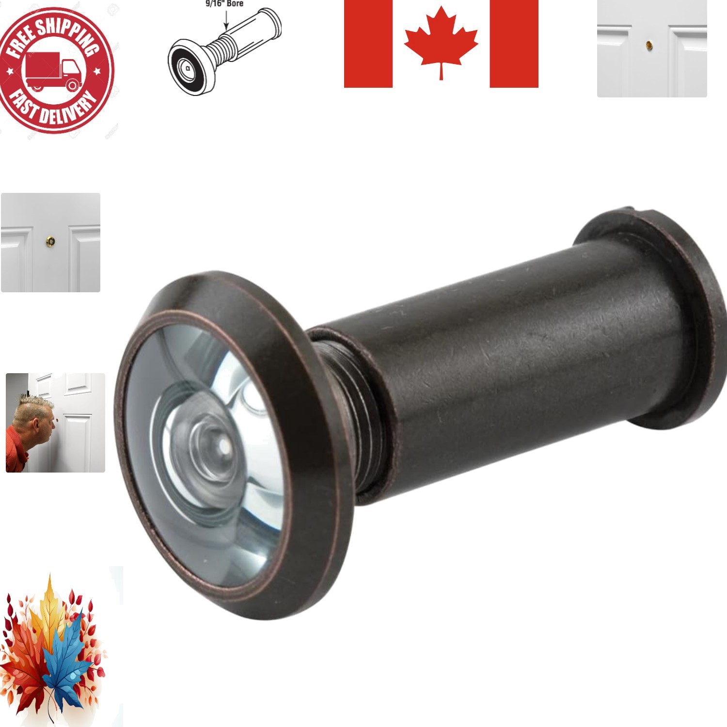 Elegant 9/16-Inch Solid Brass Door Viewer with 180-Degree Classic Bronze Finish