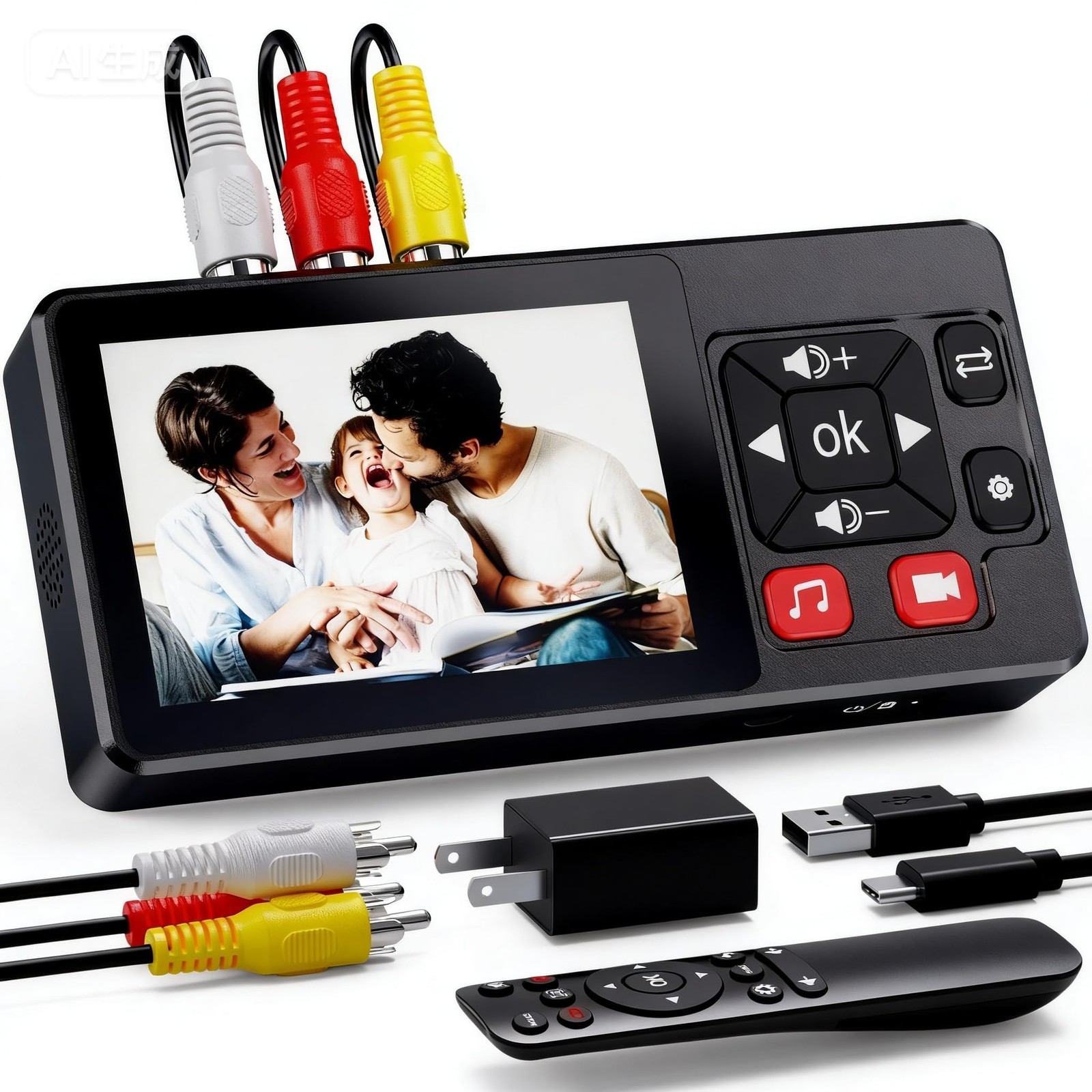 VHS to Digital Converter 2.0, HD Video to Digital Converter Recorder with Rem...