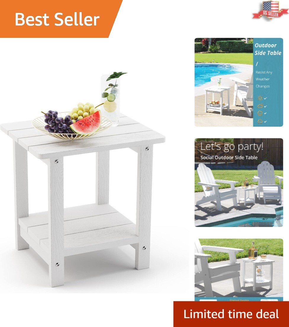 Outdoor Side Table - White Poly Patio End Table - Durable - 13" x 16" x 17"