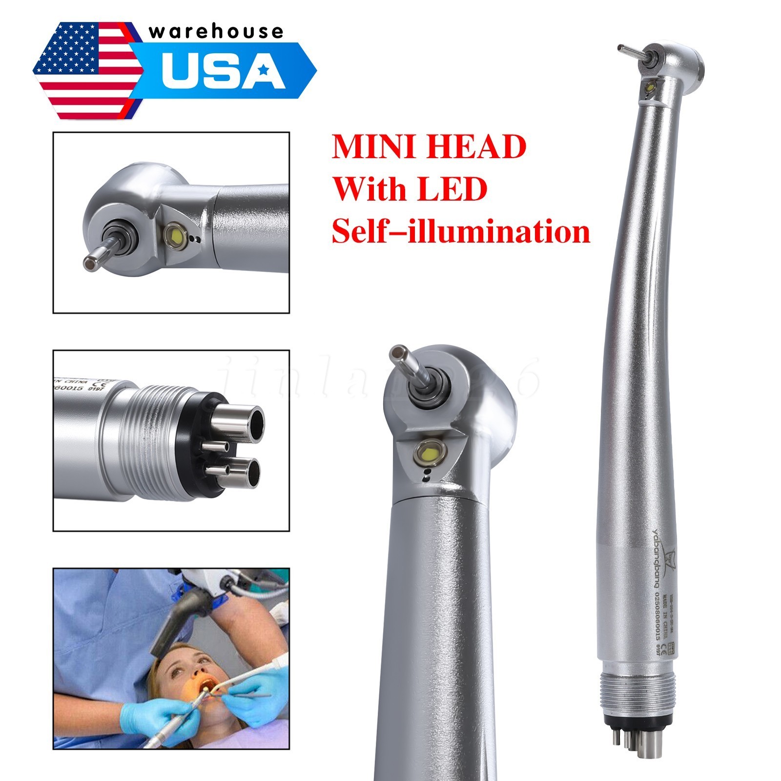 4Hole Fiber Optic LED E-generator High Speed Handpiece Mini Small Head for Kid