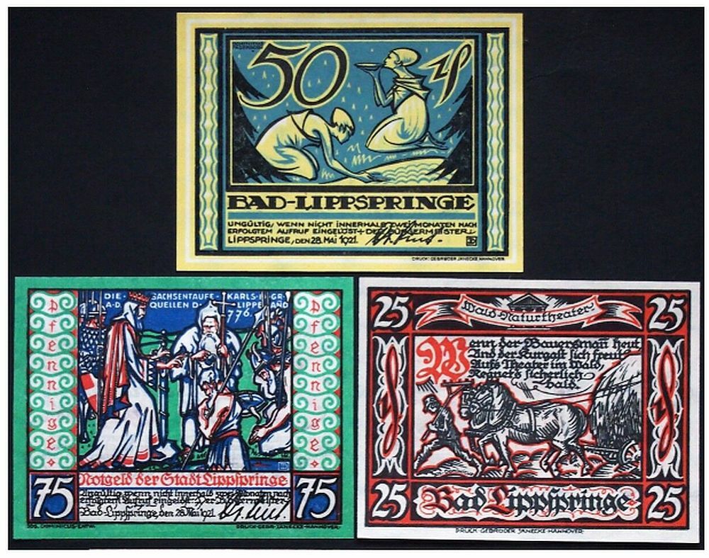 COMPLETE SET BEAUTIFUL 1921 NOTGELD FROM TOWN OF FAMED SPRINGS, BAD LIPPESPRINGE