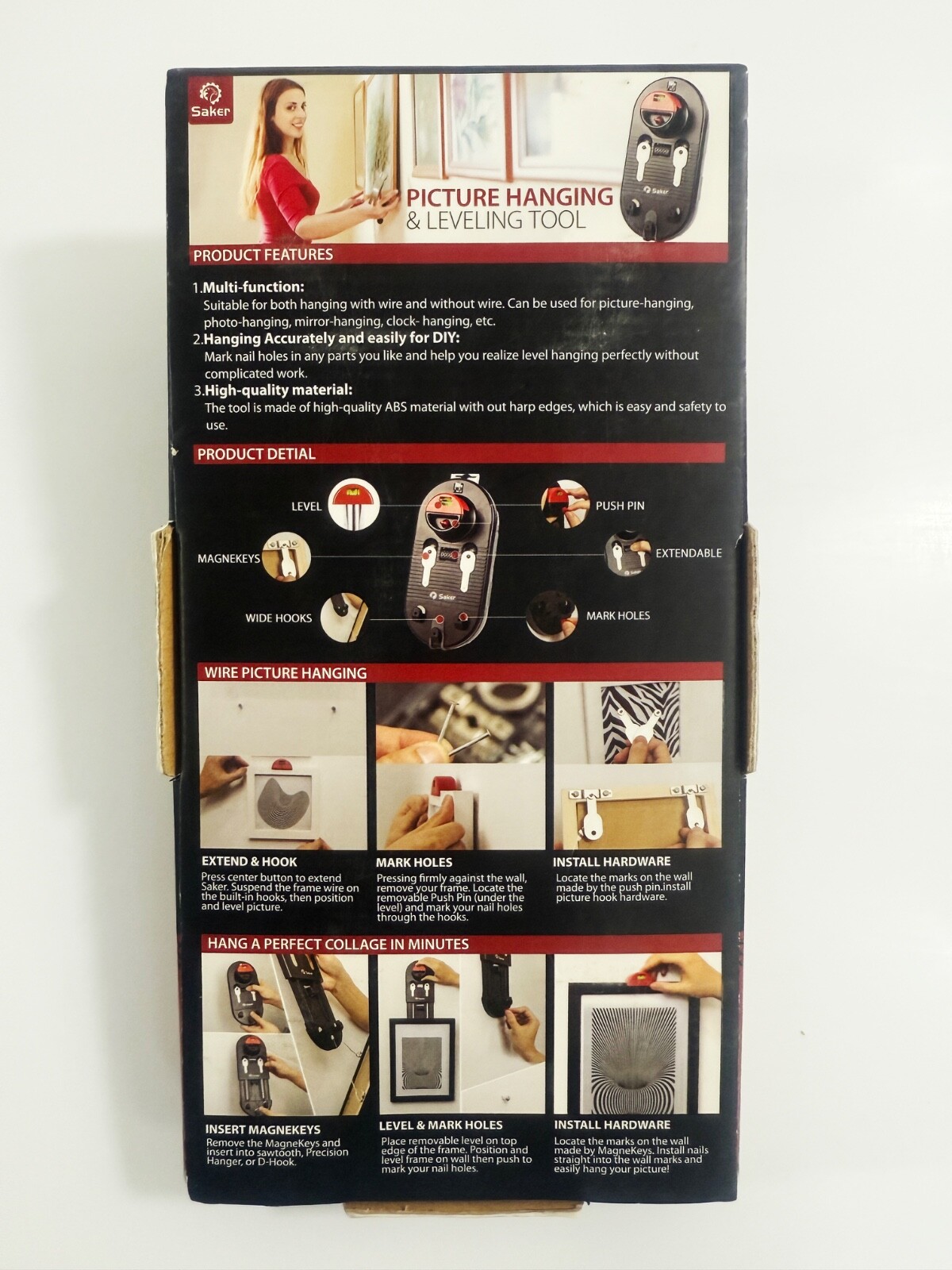 Saker Picture Hanging & Leveling Tool Kit DIY Multi Function No Measuring Needed