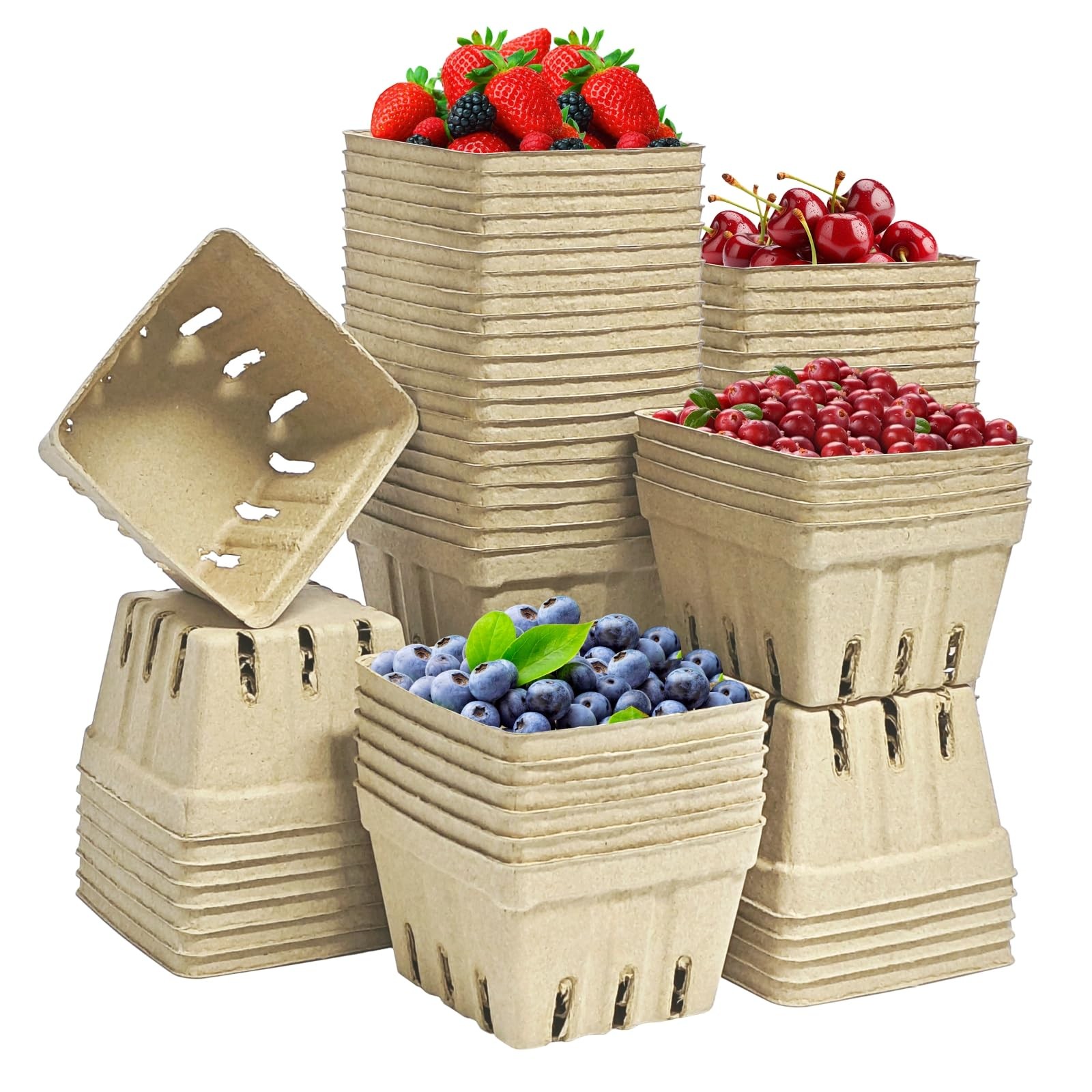 Natural Pulp Fiber Berry Basket Molded Produce Vented Basket Kitchen Supplies