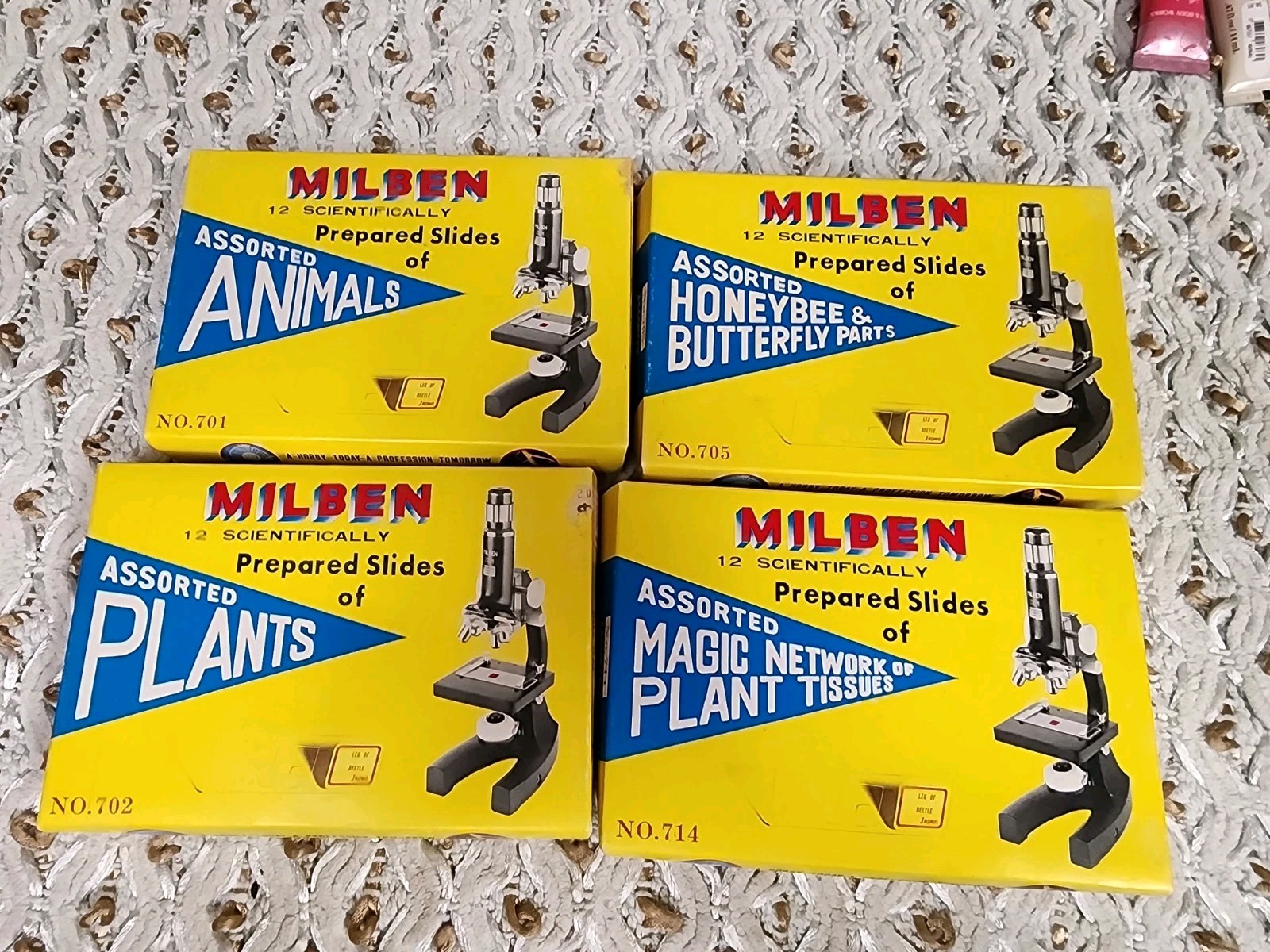 Vintage Milben Microscope Slides Lot of 4 - 48 Slides #701, 702, 705 & 714