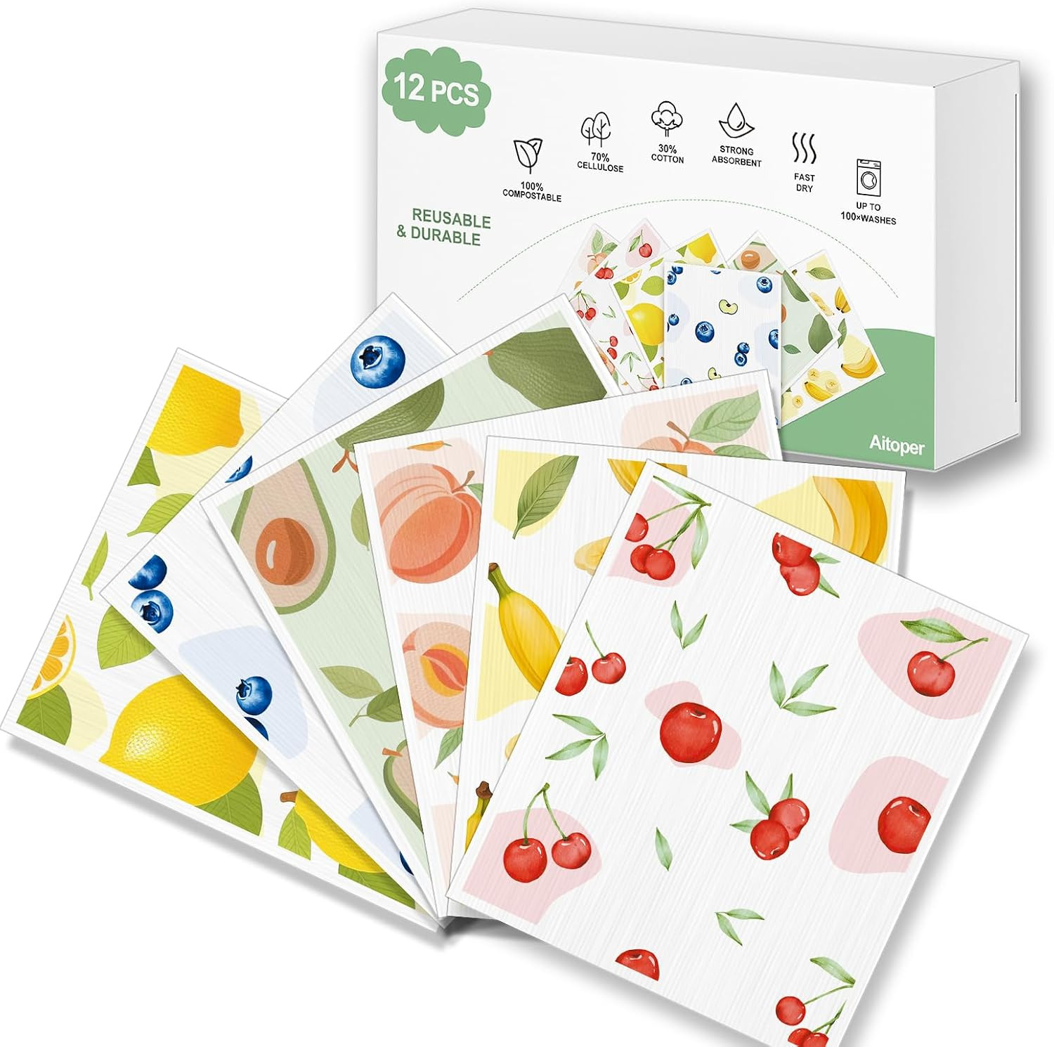 Swedish Dishcloths for Kitchen 12 Pack Reusable Paper Towel Super Absorbent