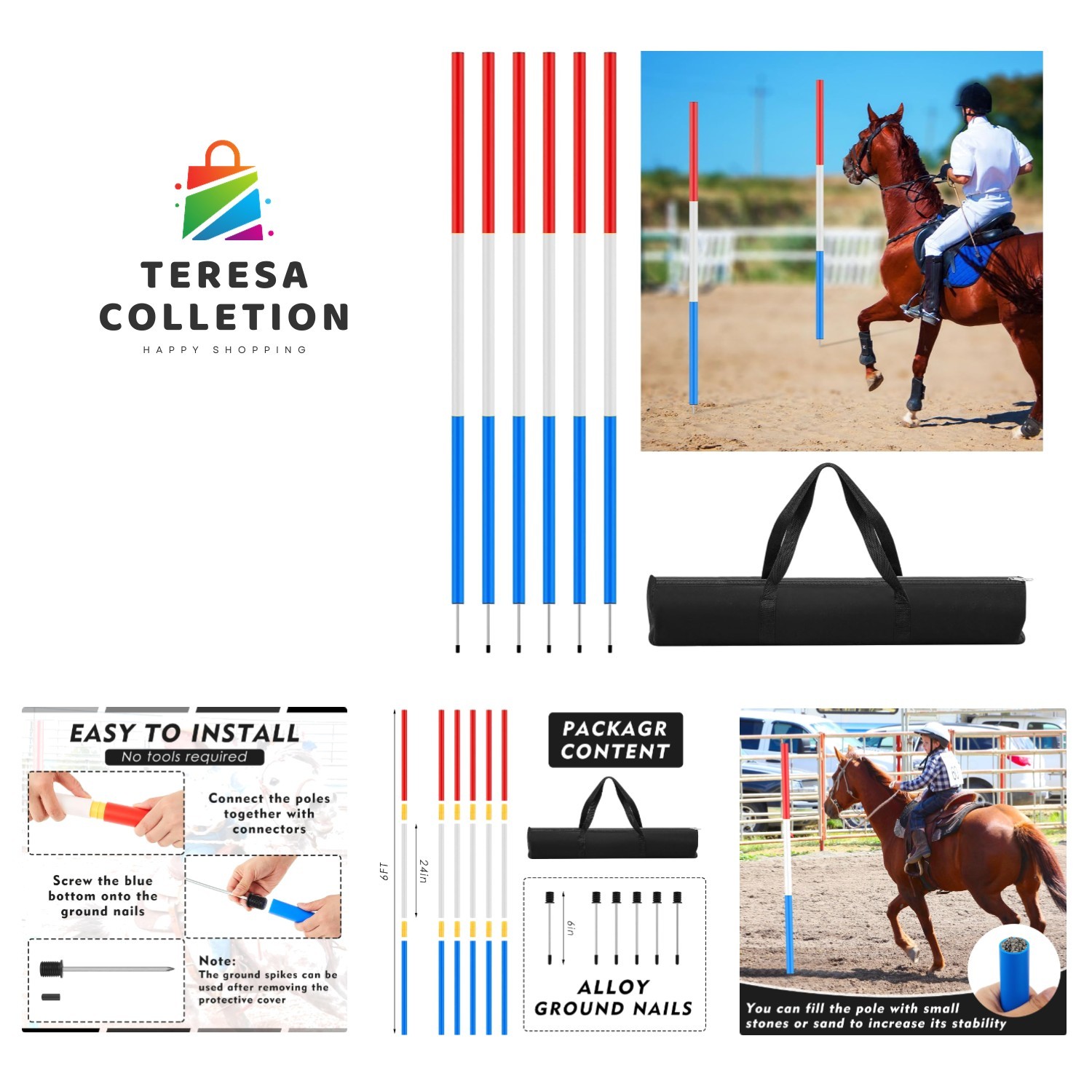 Versatile 6 Pcs Pole Bending Poles for Horses - Ideal for Football and Agility