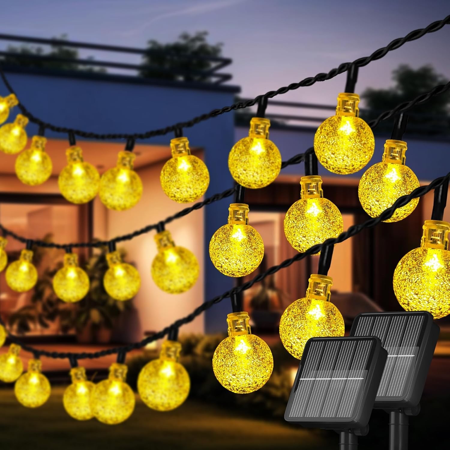 2 Pack 120 LED Solar String Lights Outdoor Waterproof, 72 FT Crystal Globe Light
