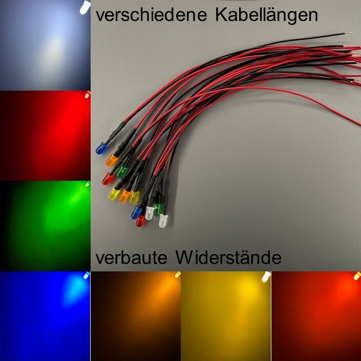 Wired 5mm LEDs Round Diffuse All Colors 5mm LED Resistors