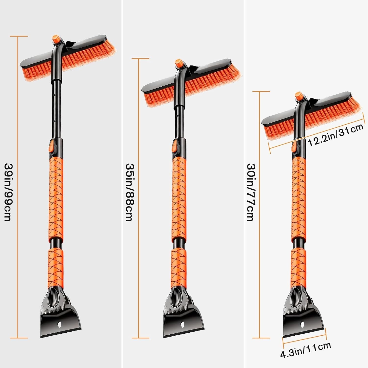 Extendable and Ice Scraper for Car, 30"-35"-39" Adjustable Long Handle & 4.3"...