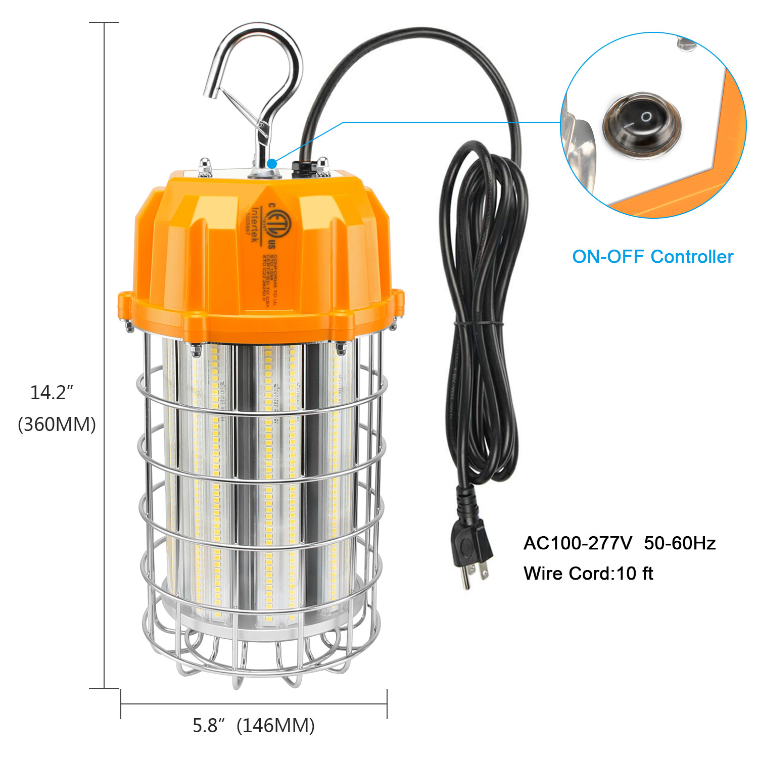 100W LED Temporary Work Light Fixture Construction Drop Light 5000K IP65 14500lm