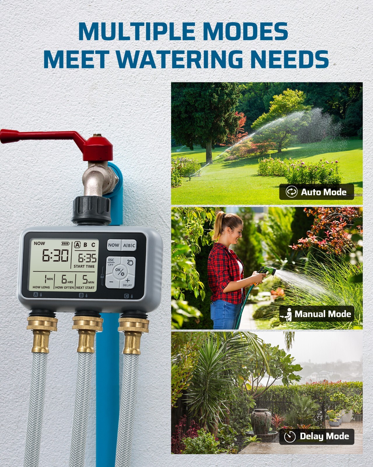 DEWENWILS 3 Zone Sprinkler Timer, Water Timer, Programmable Hose Faucet Timer