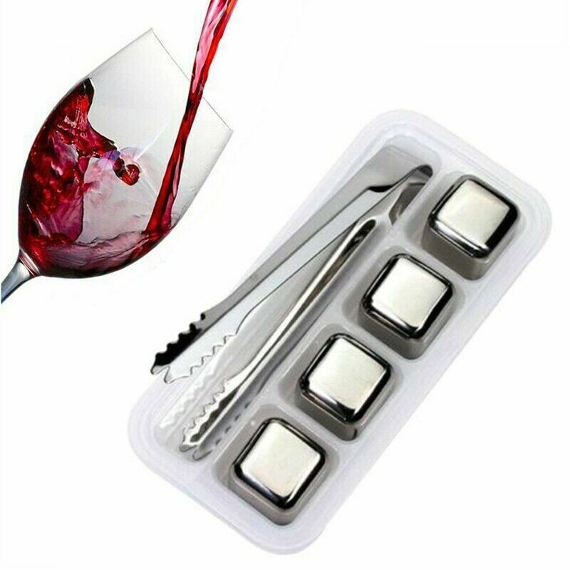 4PCS Stainless Steel Whiskey Stone Shaped Chilling Rocks Reusable Ice Cube US