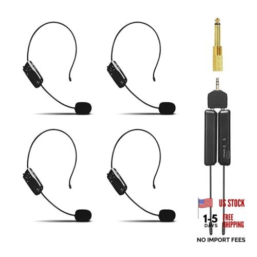 Wireless Microphone System for 4 People,2.4G Wireless Headset Mics and