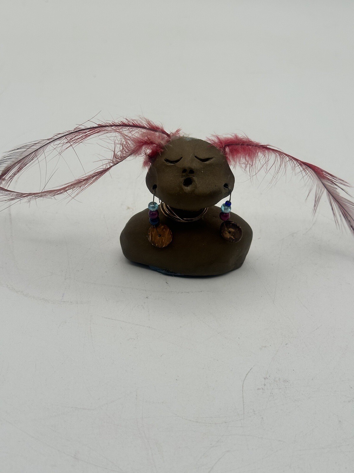 Indigenous Bust Peruvian Hand Crafted From Clay Feathers Need Replaced