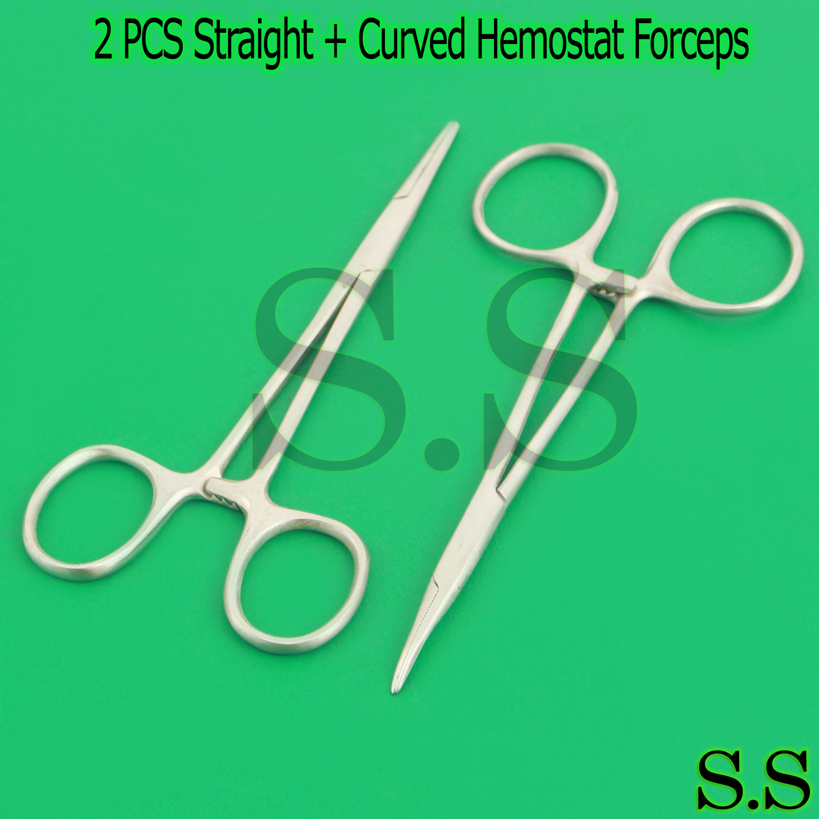 New 2pc Set 3.5" Straight + Curved Hemostat Forceps Locking Clamps Stainless